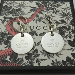 Gucci 925 Sterling Silver Trademark Round Dangle Earrings with Pouch Box 