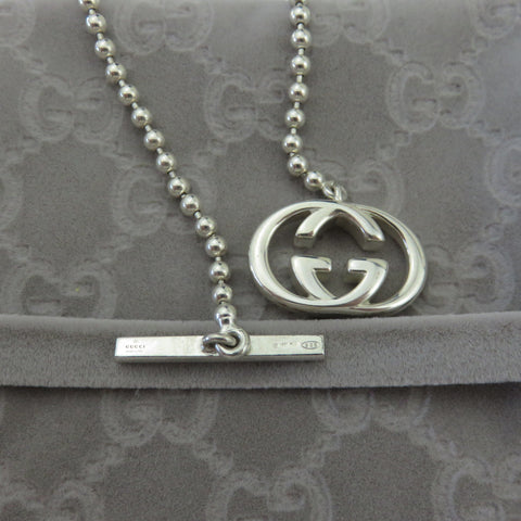 Gucci 925 Sterling Silver Interlocking G Toggle Unisex Necklace with Pouch