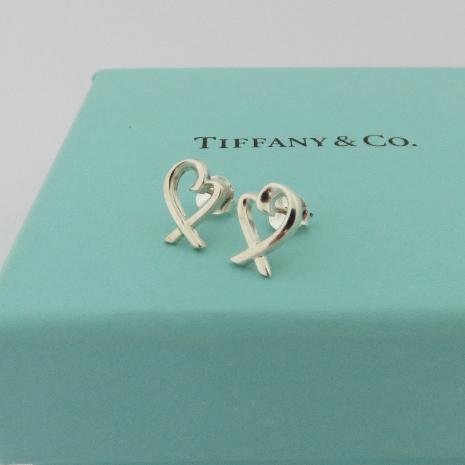 TIFFANY & CO 925 Sterling Silver Loving Heart Earrings with Box