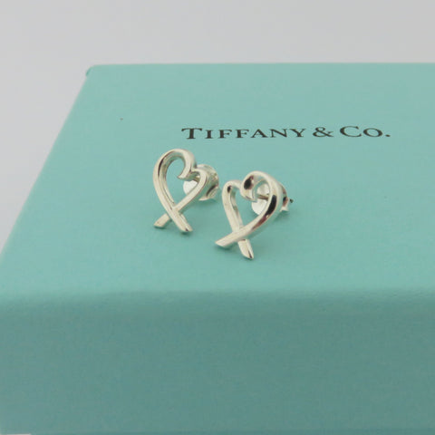 TIFFANY & CO 925 Sterling Silver Loving Heart Earrings with Box
