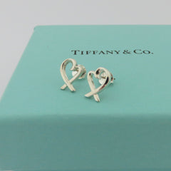 TIFFANY & CO 925 Sterling Silver Loving Heart Earrings with Box