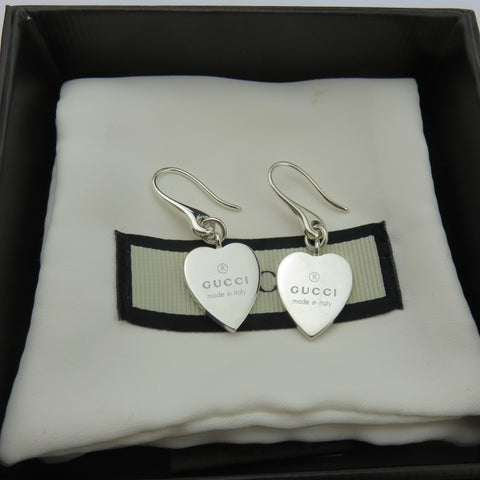 Gucci 925 Sterling Silver Trademark Heart Dangle Earrings with Box Pouch