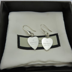 Gucci 925 Sterling Silver Trademark Heart Dangle Earrings with Box Pouch
