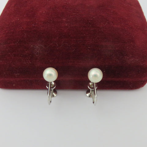 Mikimoto 925 Sterling Silver Leaf Akoya Pearl Screw On Earrings