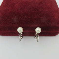 Mikimoto 925 Sterling Silver Leaf Akoya Pearl Screw On Earrings