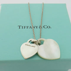 TIFFANY & CO 925 Silver Mother of Pearl Return to Tiffany Double Heart Necklace