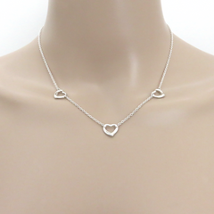TIFFANY & CO 925 Sterling Silver Three 3 Open Heart Pendant Necklace