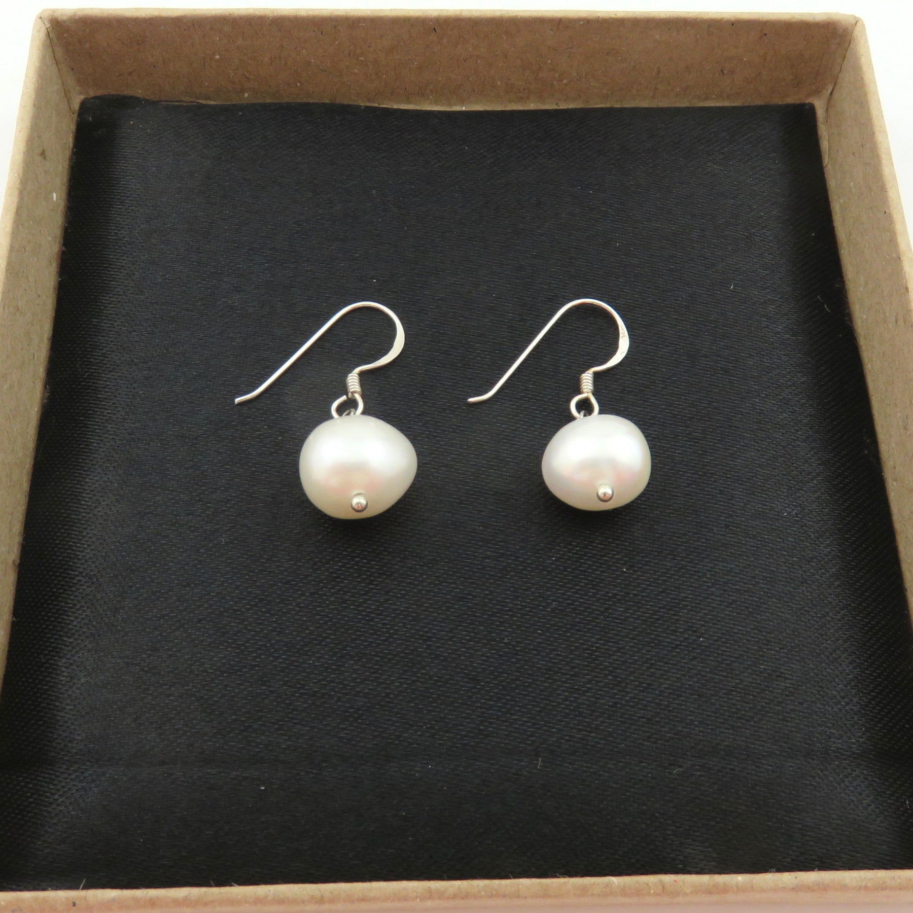 Genuine Freshwater Pearl Earrings 925 Sterling Silver Dangle Hook 10mm Pearls