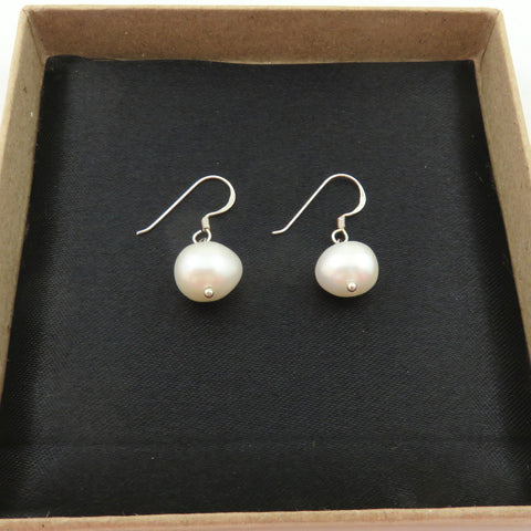 Genuine Freshwater Pearl Earrings 925 Sterling Silver Dangle Hook 10mm Pearls