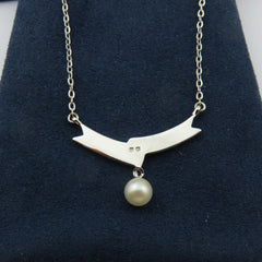 Mikimoto 925 Sterling Silver Ribbon Akoya Pearl Pendant Necklace with Pouch