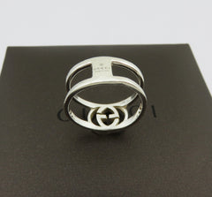 GUCCI 925 Sterling Silver Interlocking G Logo Ring Size 7.5 with Ring Box 