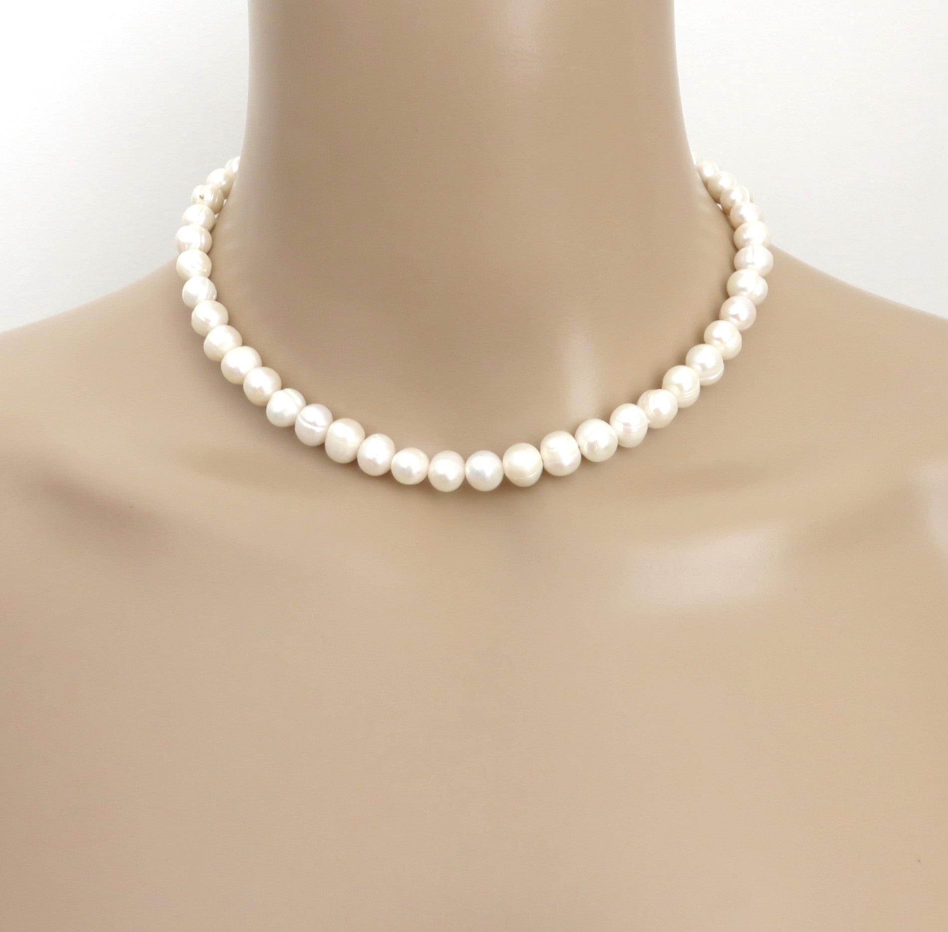 Genuine Pearl Choker Necklace 7.5-8.5mm 925 Silver Adjustable 37-40cm Handmade