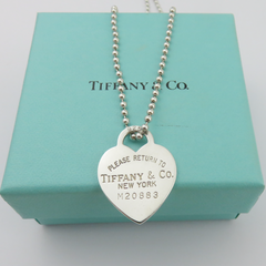 TIFFANY & CO 925 Silver Return to Tiffany Heart Tag Long Beaded Chain Necklace 