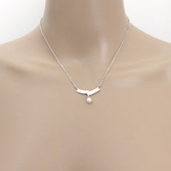 Mikimoto 925 Sterling Silver Ribbon Akoya Pearl Pendant Necklace with Pouch