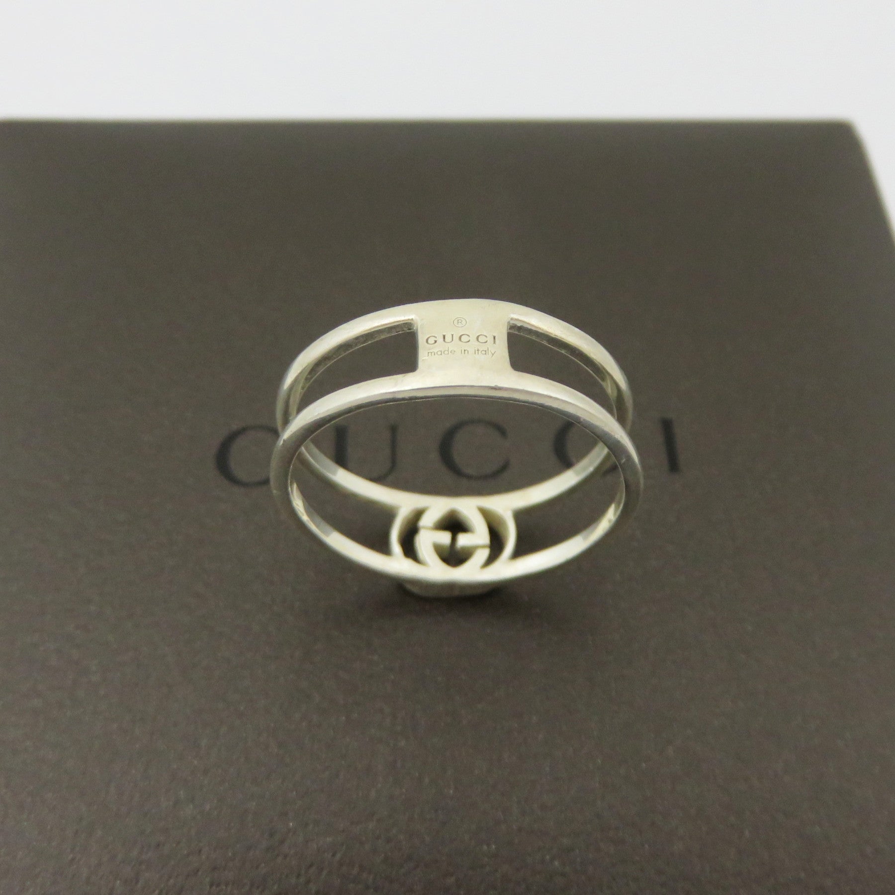GUCCI 925 Sterling Silver Interlocking G Ring Size 7 Made in Italy with Box