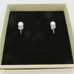 Mikimoto 925 Sterling Silver Leaf Akoya Pearl Screw On Earrings