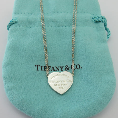 TIFFANY & CO 925 Silver Return to Tiffany Heart Tag Double Chain Necklace