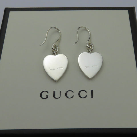 Gucci 925 Sterling Silver Trademark Heart Dangle Earrings with Box Pouch
