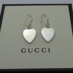 Gucci 925 Sterling Silver Trademark Heart Dangle Earrings with Box Pouch