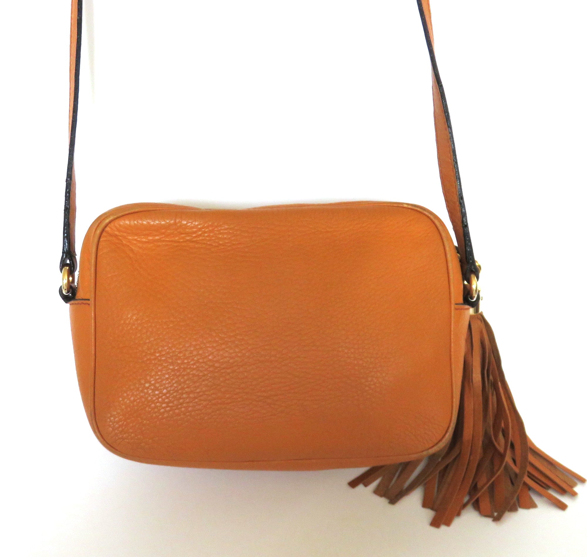 Gucci Soho Disco Crossbody Bag Tan Cognac Leather Tassel Camera Bag