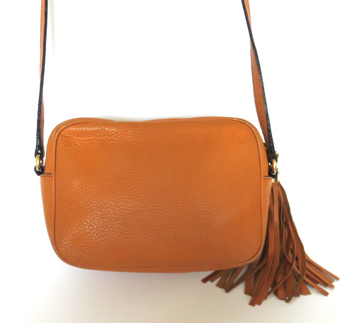 Gucci Soho Disco Crossbody Bag Tan Cognac Leather Tassel Camera Bag