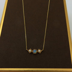 ete Japan 10K Yellow Gold Opal Pearl Necklace 10Kt YG Fine Jewelry Authentic