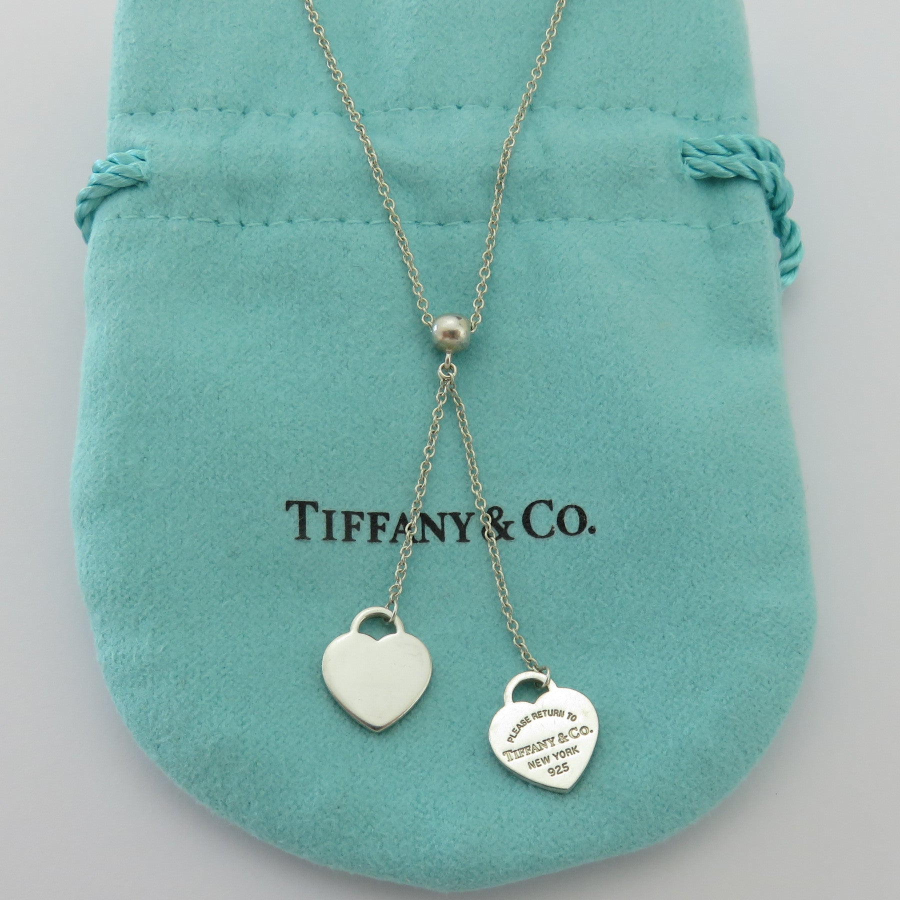 TIFFANY & CO 925 Silver Return to Tiffany Mini Double Heart Dangle Necklace