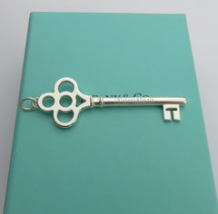Tiffany & Co 925 Sterling Silver Large Crown Key Pendant Charm with Box