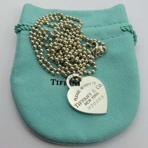 TIFFANY & CO 925 Silver Return to Tiffany Heart Tag Long Beaded Chain Necklace