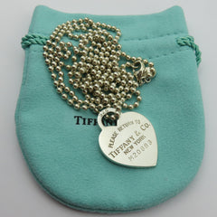 TIFFANY & CO 925 Silver Return to Tiffany Heart Tag Long Beaded Chain Necklace
