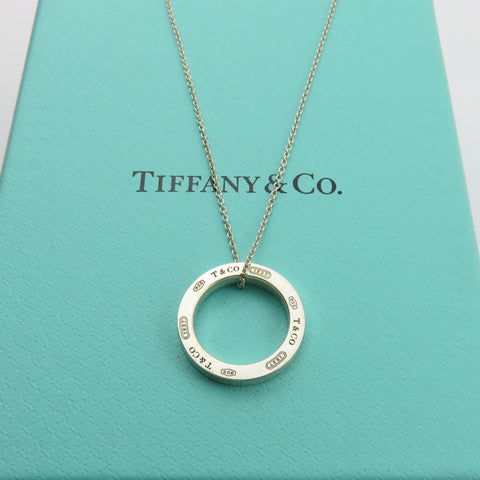 TIFFANY & CO 925 Sterling Silver 1837 Circle Pendant Necklace with Box