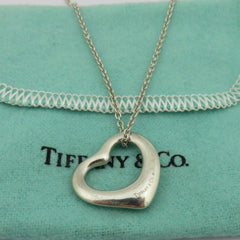 TIFFANY & CO 925 Sterling Silver Medium Open Heart Pendant Necklace with Pouch