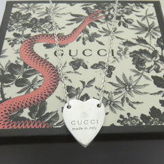 Gucci 925 Sterling Silver Trademark Heart Pendant Necklace Authentic with Box