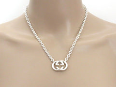 Gucci 925 Silver Interlocking G Oval Link Unisex Necklace Authentic with Box