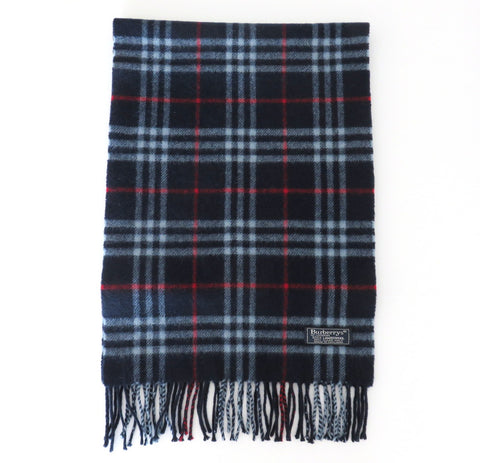 Burberry Navy Check Lambswool Scarf Price Includes US Tariff