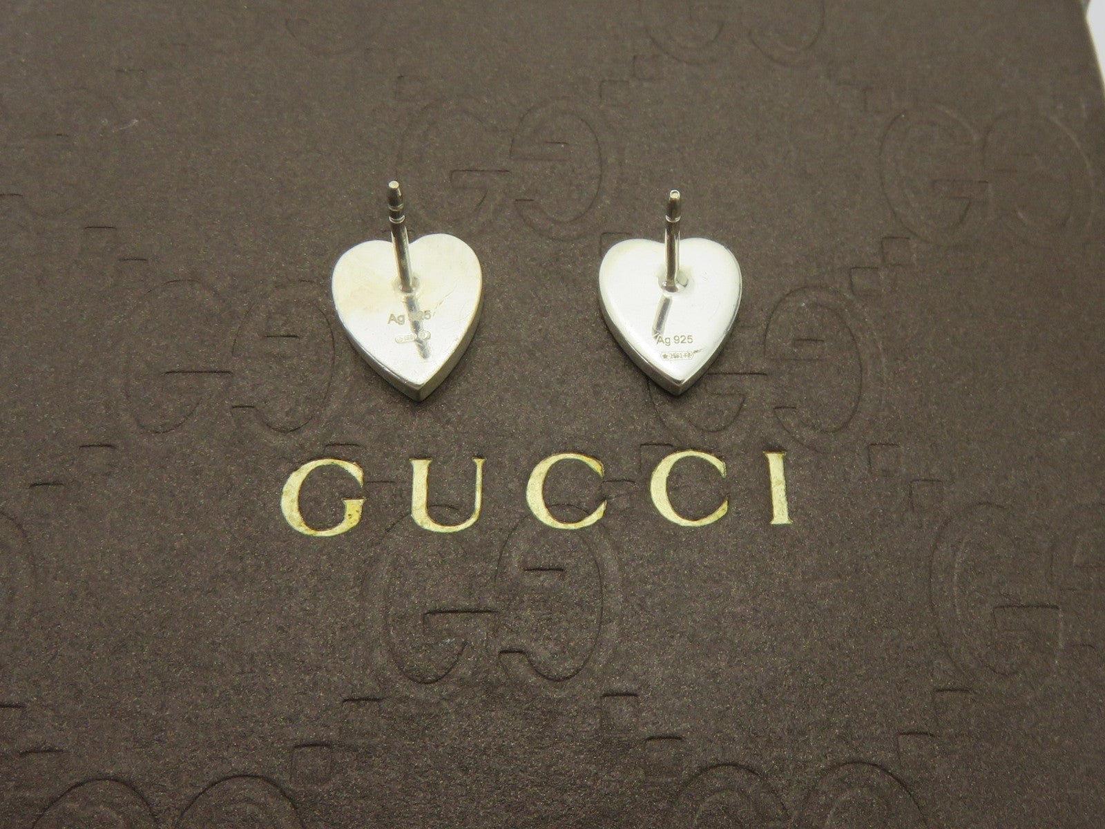 GUCCI Sterling Silver Trademark Heart Tag Earrings Price Includes US Tariff