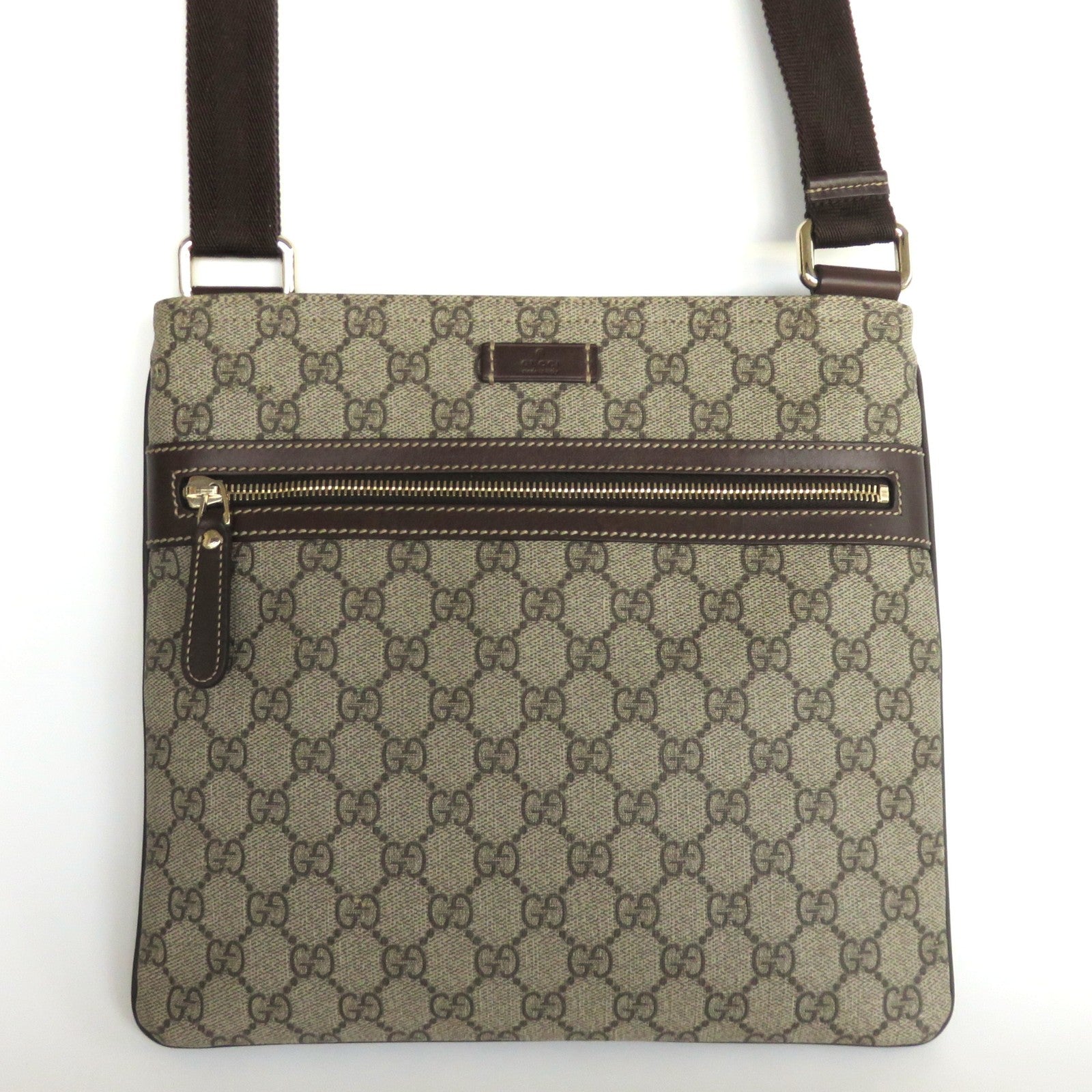 GUCCI Brown GG Monogram Canvas Leather Unisex Cross Body Bag Purse Authentic