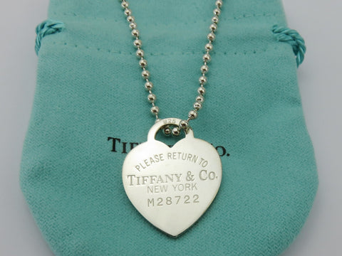TIFFANY & CO Silver Return to Tiffany Heart Tag Long Beaded Chain Necklace