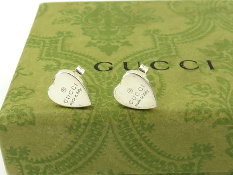 GUCCI Sterling Silver Trademark Heart Tag Earrings Price Includes US Tariff