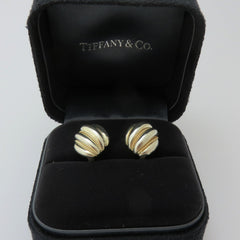 TIFFANY & CO 925 Silver 18K Gold Twist Rope Clip On Earrings with Velvet Box