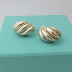 TIFFANY & CO 925 Silver 18K Gold Twist Rope Clip On Earrings with Velvet Box