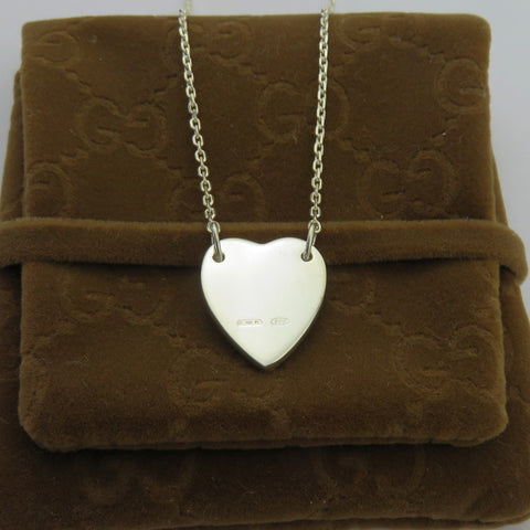 Gucci 925 Sterling Silver Trademark Heart Pendant Necklace Authentic with Pouch
