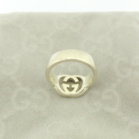 GUCCI 925 Sterling Silver Interlocking G Logo Ring Size 4.5 Authentic with Pouch