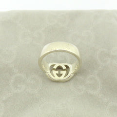 GUCCI 925 Sterling Silver Interlocking G Logo Ring Size 4.5 Authentic with Pouch