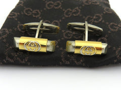 Gucci Vintage Gold Silver Tone Metal GG Logo Cufflinks Price Includes US Tariff