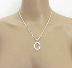 Gucci 925 Silver Oval G Logo Chain Link Unisex Pendant Necklace with Box Pouch