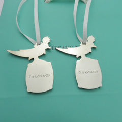 2x Tiffany & Co. Bird on a Rock Charms Polished Silver Tone Metal Set + Bag