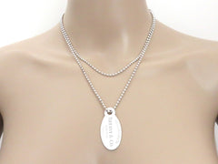 TIFFANY & CO Silver Return to TIFFANY Oval Tag Long Beaded Chain Unisex Necklace
