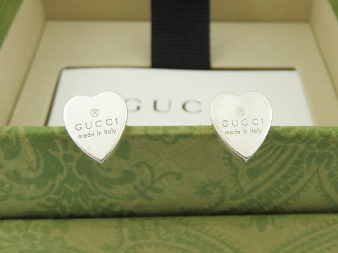 GUCCI Sterling Silver Trademark Heart Tag Earrings Price Includes US Tariff
