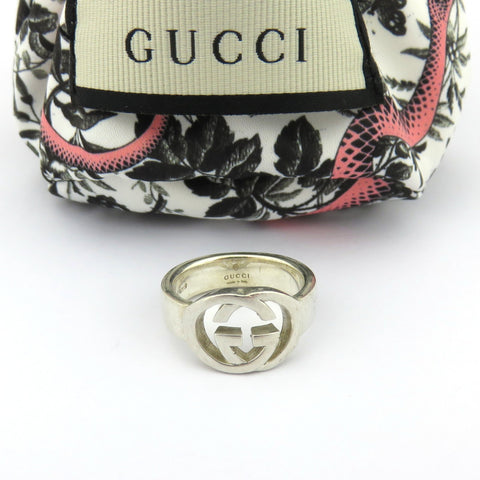 GUCCI 925 Sterling Silver Interlocking G Ring Size 5.5 Authentic with Pouch